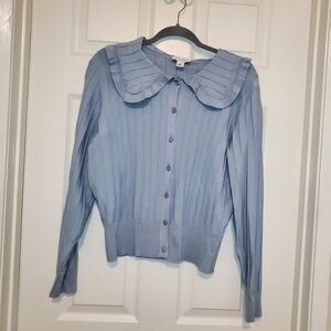 Calligraphie Womens Romantic Boho Light Blue Cardigan Sweater Large